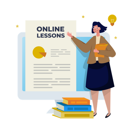 Female Teacher Teaching Online  일러스트레이션