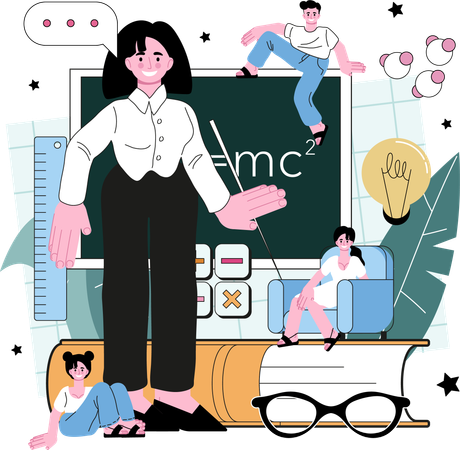 Female teacher teaching physics  Illustration