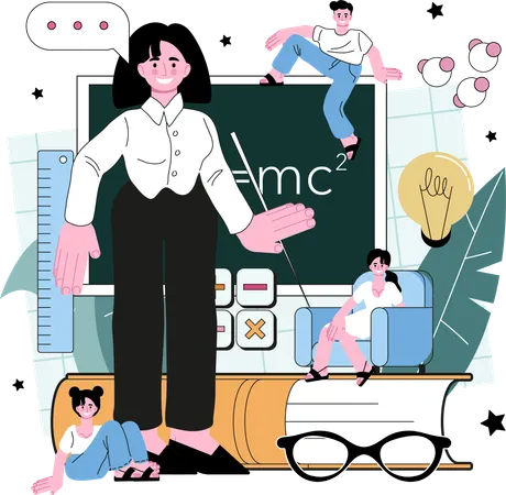 Female teacher teaching physics  Illustration