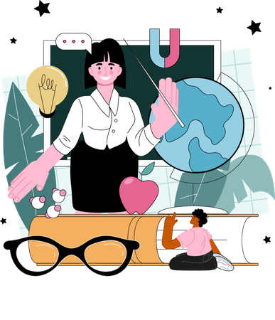 Female teacher teaching physics  Illustration