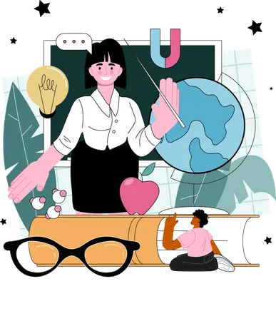 Female teacher teaching physics  Illustration