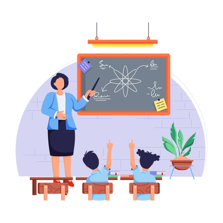 Female teacher teaching science in Science Class  Illustration