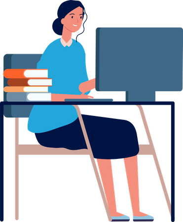 Female Teacher using computer Illustration