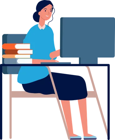 Female Teacher using computer  Illustration