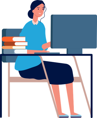 Female Teacher using computer  Illustration