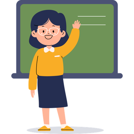 Female teacher waving hand  Illustration