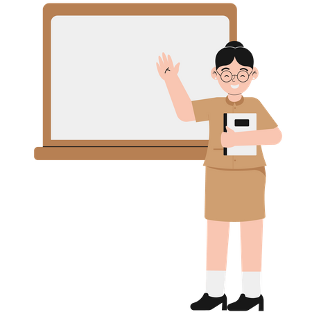 Female Teacher Who Is Greeting While Carrying a Book  Illustration