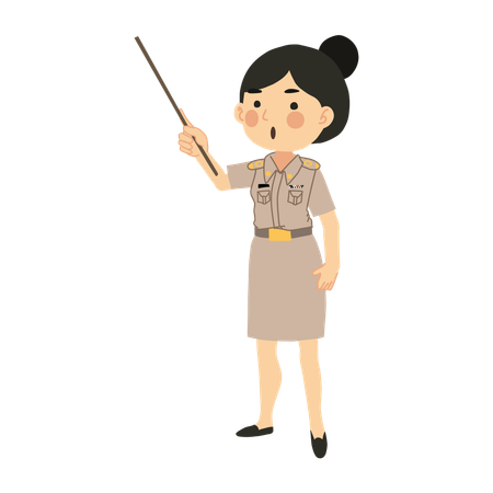 Female Teacher with Pointing Stick  Illustration