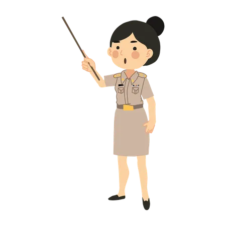 Classroom Instruction Concept Thai Female Teacher In Classroom With Pointing Stick イラスト