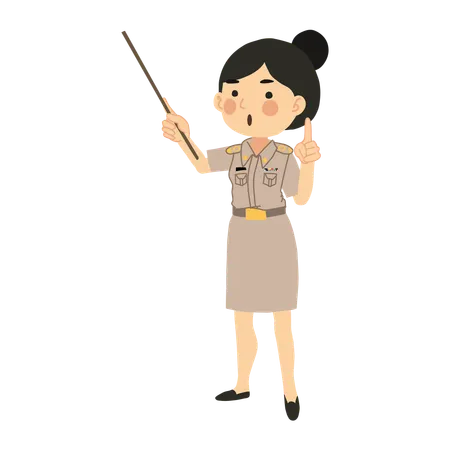 Female Teacher with Pointing Stick  Illustration