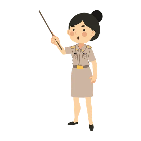 Female Teacher with Pointing Stick  Illustration