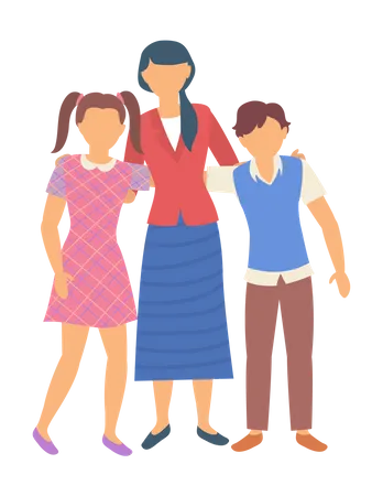 Female teacher with students  Illustration