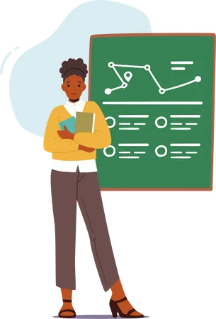 Female Teacher With Textbook Stand At Blackboard Teach Lesson  Illustration