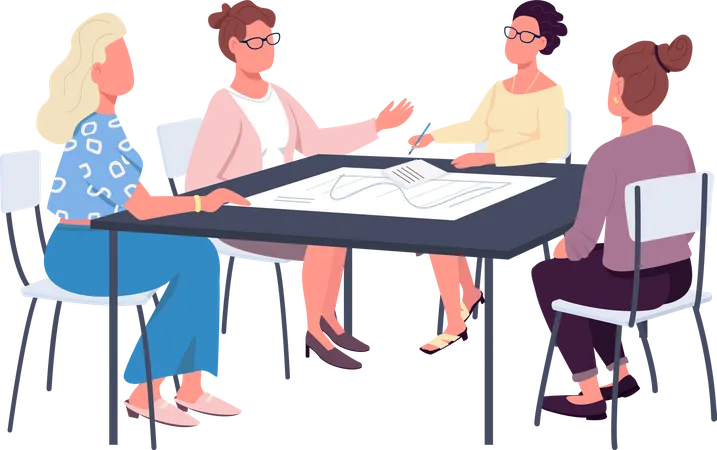 Female team on business meeting Illustration