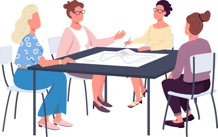 Female team on business meeting  Illustration