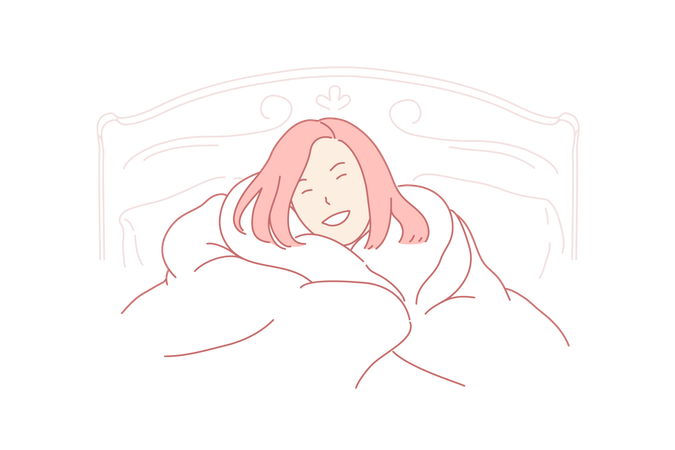 Female teenager wrapping up in blanket  イラスト