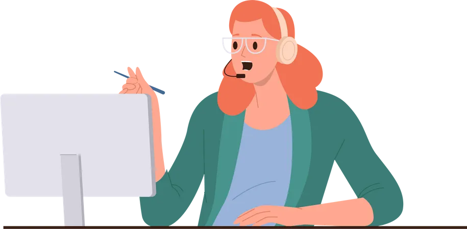 Female telemarketer operator  Illustration