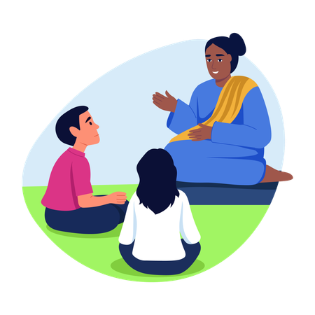 Female telling story to children  Illustration