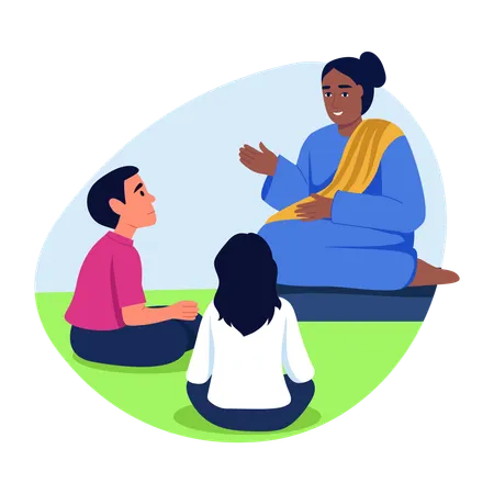 Female telling story to children  Illustration