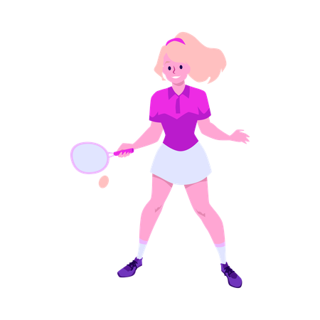ラケットを持った女性テニス選手の全身像  イラスト