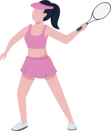 Female Tennis Player Semi Flat Color Vector Character Posing Figure Full Body Person On White Girl Wearing Tennis Uniform Isolated Modern Cartoon Style Illustration For Graphic Design And Animation Illustration
