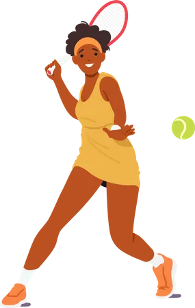 African American Woman Gracefully Serves And Rallies On The Tennis Court Female Character Displaying Agility Precision And A Fierce Competitive Spirit Cartoon People Vector Illustration Illustration