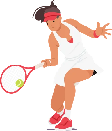 Woman Gracefully Plays Tennis Displaying Agility And Precision As She Serves Rallies And Competes With Determination And Skill Female Character On The Court Cartoon People Vector Illustration Illustration