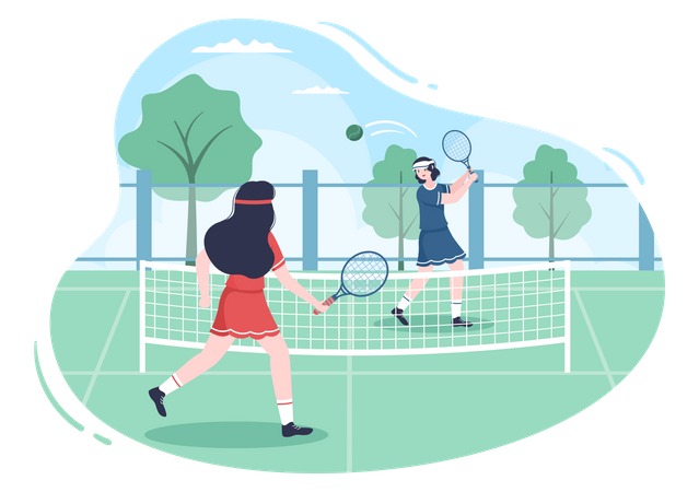 Female tennis player playing match  Illustration