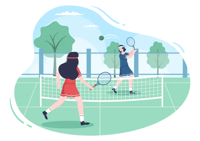 Female tennis player playing match  Illustration