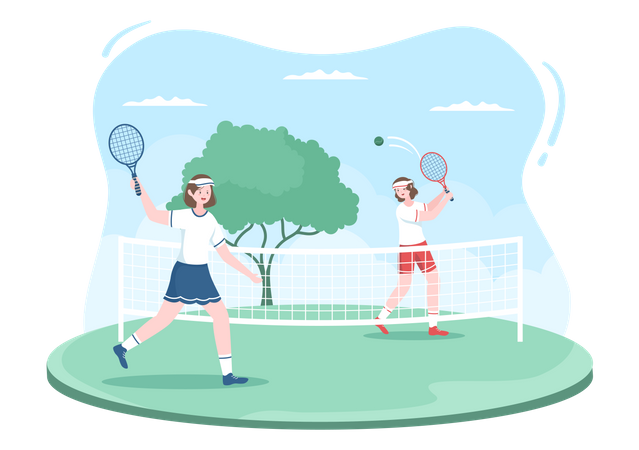 Female tennis players playing Illustration