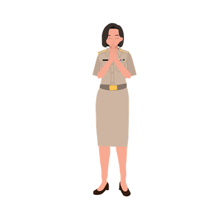 Female thai officer greeting thank you  イラスト