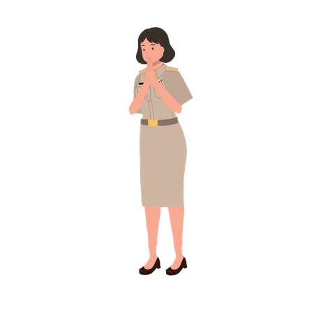 Female thai officer greeting thank you  イラスト