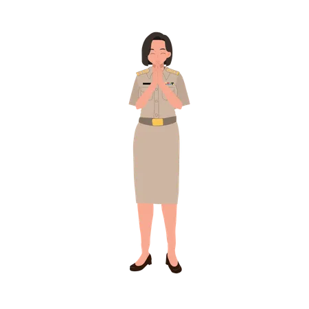 Female thai officer greeting thank you  Illustration