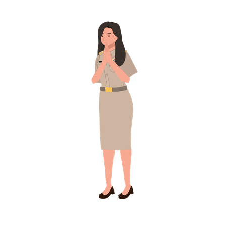 Female thai officer greeting thank you  Illustration