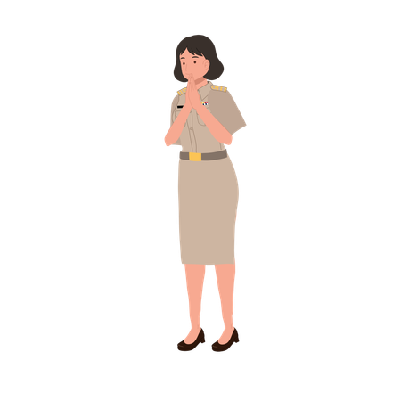 Female thai officer greeting thank you  Illustration