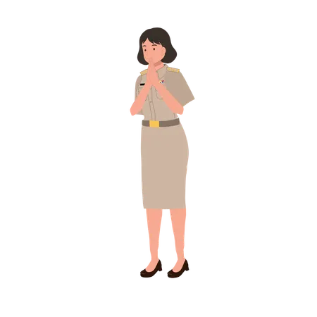 Female thai officer greeting thank you  Illustration