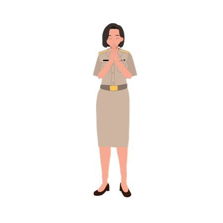 Female thai officer greeting thank you  Illustration
