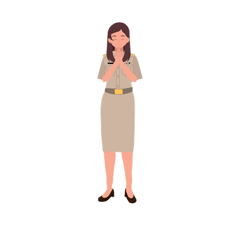 Female thai officer greeting thank you  Illustration