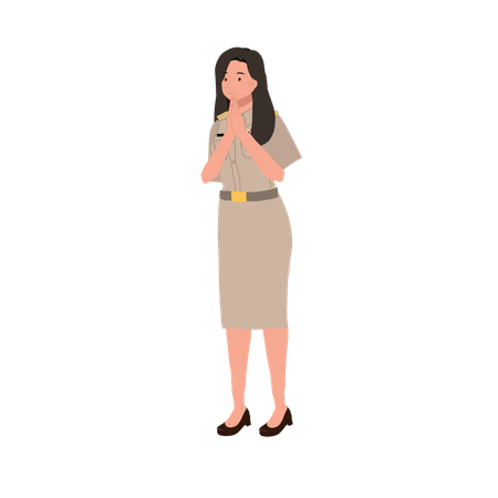 Female thai officer greeting thank you  Illustration