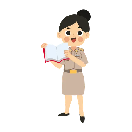 Female Thai Teacher Reading Book  Illustration