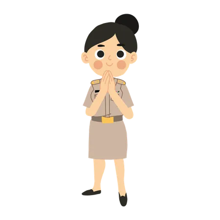 Female Thai Teacher Welcoming  Illustration