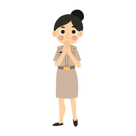 Female Thai Teacher Welcoming with Sawasdee Hand Gesture  Illustration