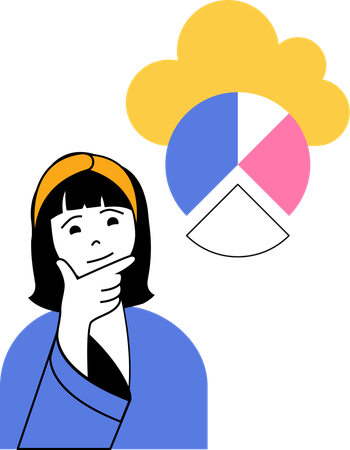 Female thinking about cloud chart  Illustration