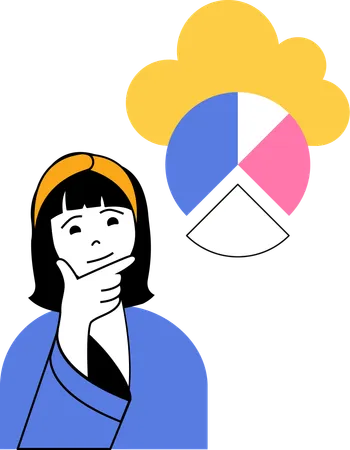 Female thinking about cloud chart  Illustration