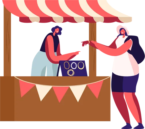 Female tourist buying bracelet  Illustration