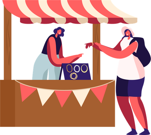 Female tourist buying bracelet  일러스트레이션