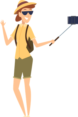 Female tourist clicking selfie  Illustration