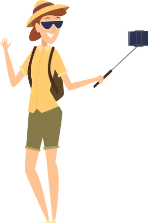 Female tourist clicking selfie  Illustration