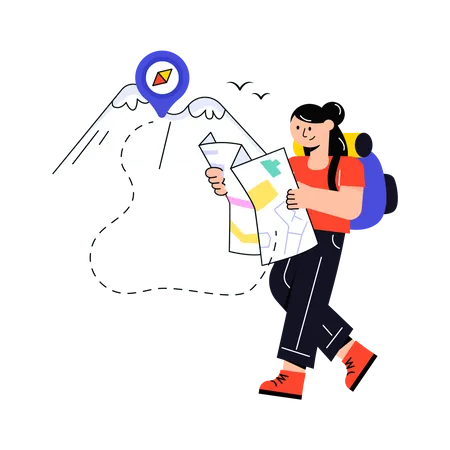 Female tourist finding Route Map  Illustration