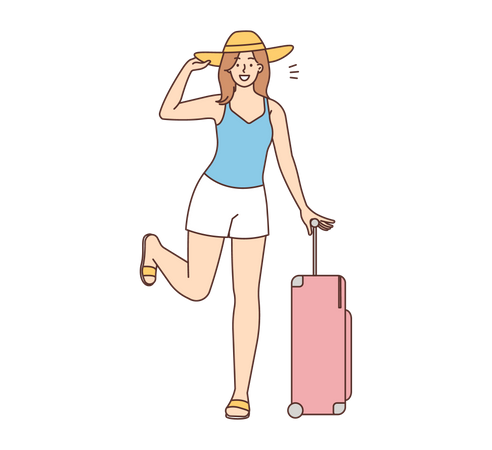 Female tourist going for summer trip  Illustration